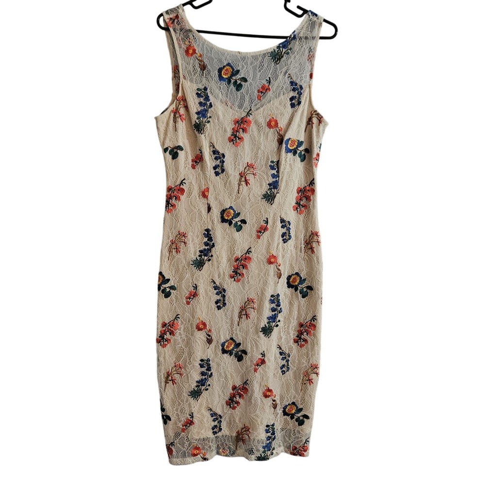 Adrianna Papell Women's‎ Sleeveless Floral Embroidery Lace Sheath Dress Size 12